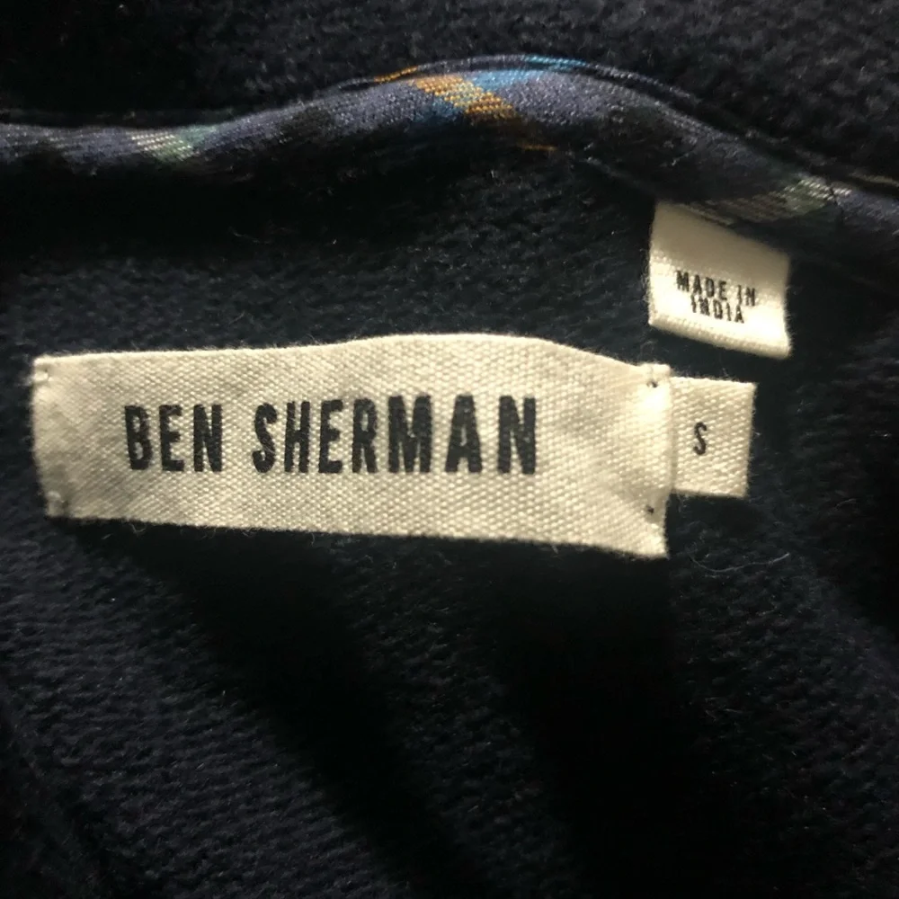 Ben Sherman Sweater Pullover Shawl Collar Blue Lambswool Cable Knit Sz Small